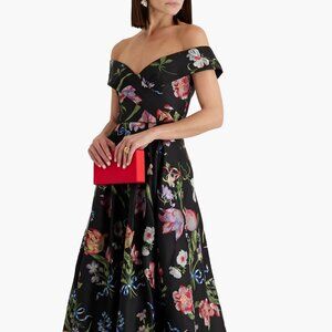 Marchesa Notte Floral Embroidered Satin Gown